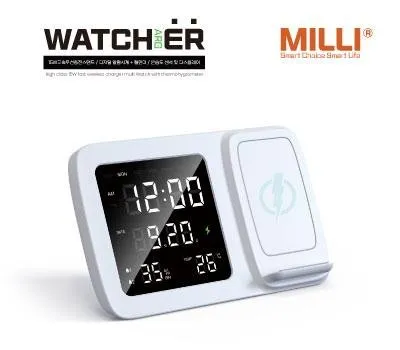 milli 15W고속무선충전거치대 스마트디지털알람시계